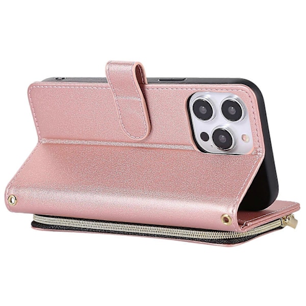 For iPhone 14 Pro Max Lommebok Etui Folio PU Lær Stativ Rombe Telefondeksel med Håndstropp Multicolor Style E
