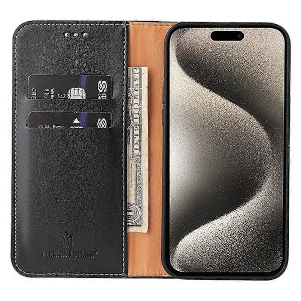 FIERRE SHANN Fodral för iPhone 15 Pro Magnetisk Självstängande PU Läder Telefonskal Multicolor Style D