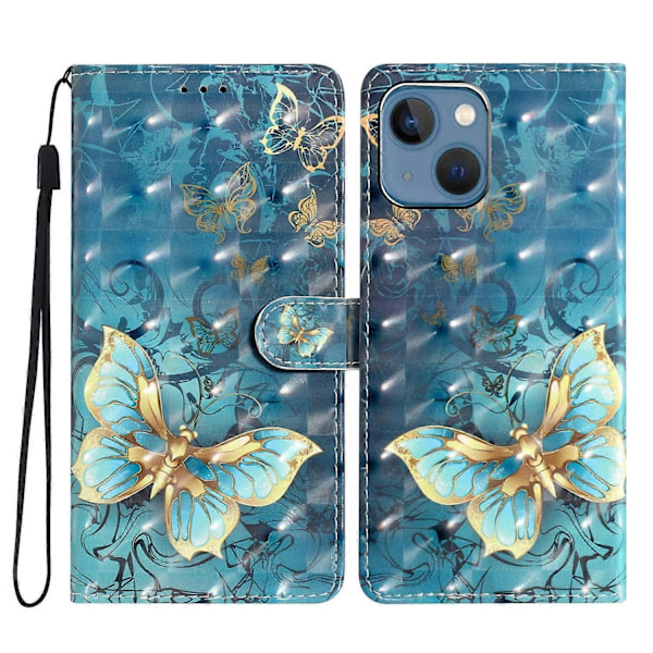 PU Læder Etui med 3D Mønster og Pung til iPhone 15 Multicolor Style C