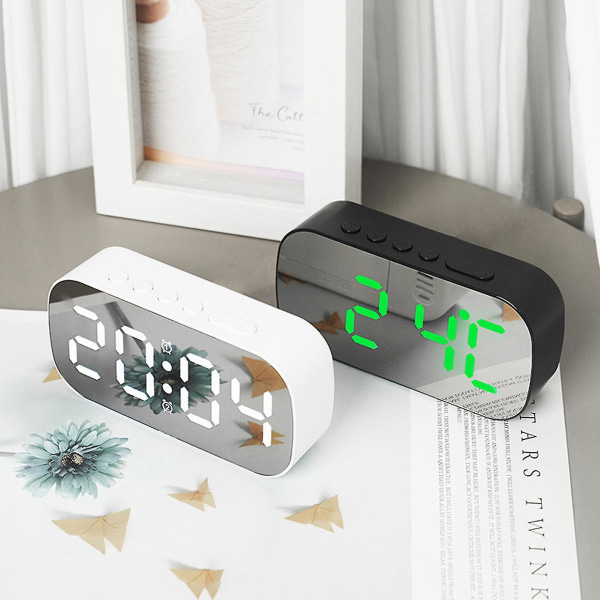 Digitalt Vækkeur Spejl Led Justerbar Lysstyrke Dobbelte Alarmer USB Opladning Soveværelse Minimalistisk Ur (Gratis Fragt) White Light White
