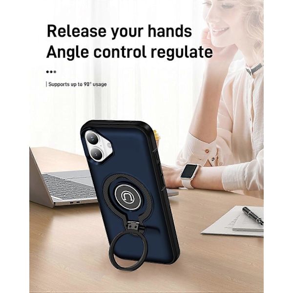 Skal för iPhone 16 Plus TPU+PC Magnetisk Bilhållare Telefonskal med Ringstativ Multicolor Navy Blue