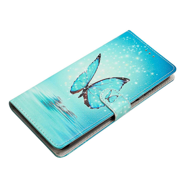 Pung etui i PU-læder med mønstertryk og stativ til Xiaomi Redmi Note 14 Pro 4G med rem Multicolor Blue Butterfly