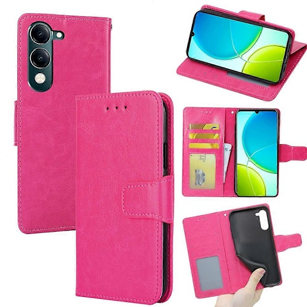Til vivo Y29s 5G/ Y04 4G Etui Pung PU Læder + TPU Foldbart Stativ Telefon Cover Multicolor Rose