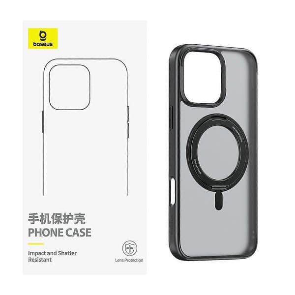 BASEUS Smart Ring-serien För iPhone 16 Pro Max Kompatibelt Telefonfodral TPU+PC Ställskydd Multicolor Black