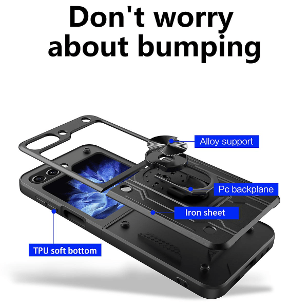 Phone case för Samsung Galaxy Z Flip5 5g, skjutlinsskydd Pc+tpu Anti-drop Kickstand Cover White