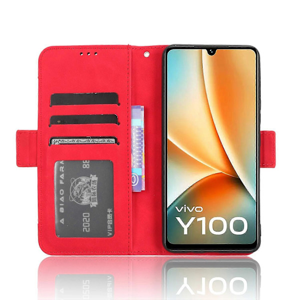 Til vivo Y100 5G/T2 5G Multipla Kortpladser PU Læder Telefon Etui Stativ Pung Cover Multicolor Style C