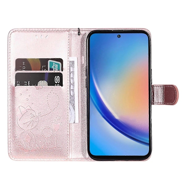 Nahkakotelo Kissa Mehiläinen Kuvio Puhelimen Suojus Lompakkoteline Hihnalla Multicolor Rose Gold