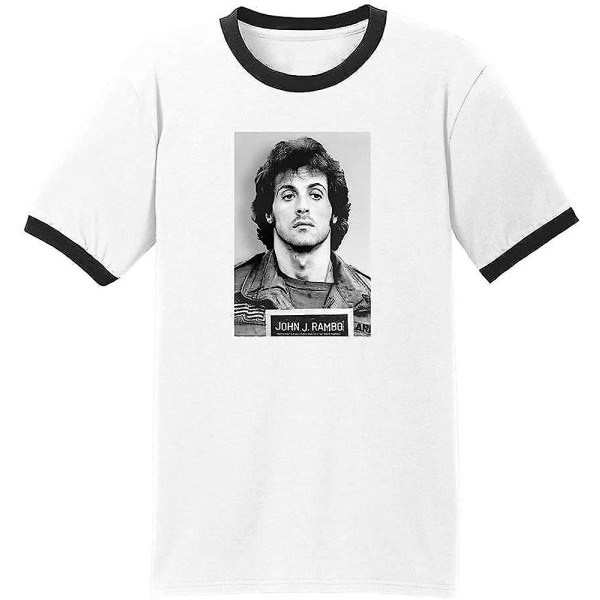 John J Rambo Mugshot grafisk t-shirt Sylvester Stallone Movie T-shirt för män White-Black XXL