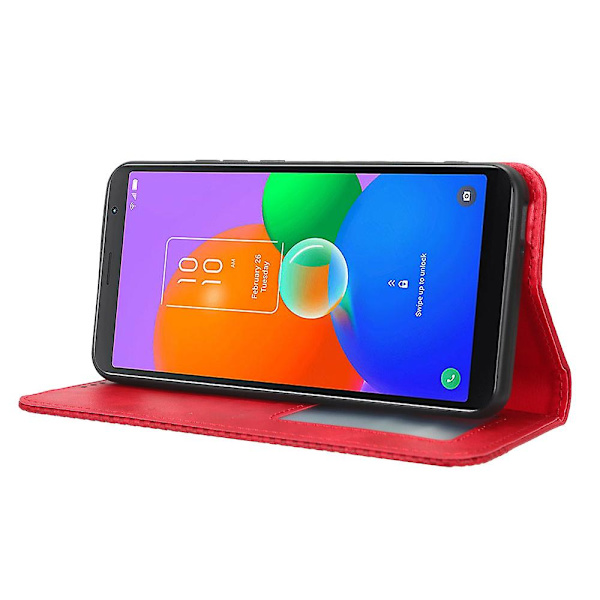För Tcl 403 Retro cover Magnetisk Pu-läderställ Case Red