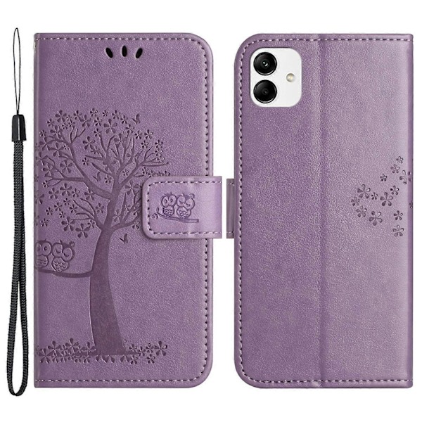 Skal för Samsung Galaxy A05 4G Uggla Träd Präglat Läder Telefonskydd med Plånbok Multicolor Style D