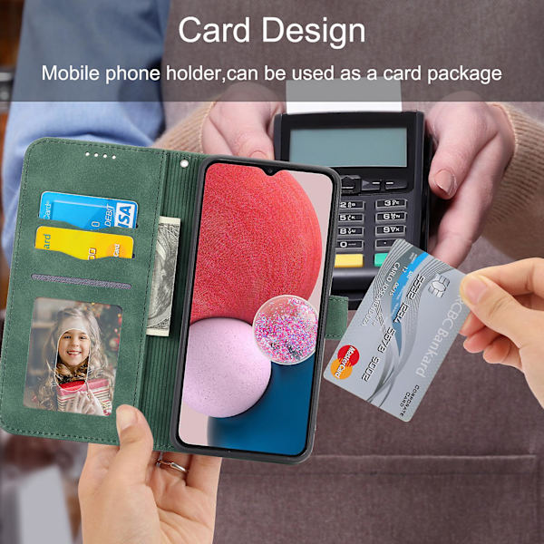 Dierfeng Df-03 Wallet Telefon Cover til Samsung Galaxy A13 4g / 5g, Stand PU Læder Linjer Præget Telefon Cover Green