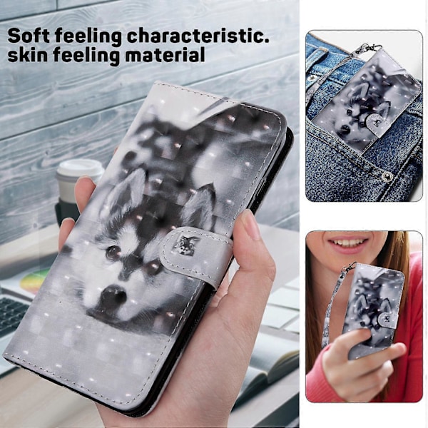 Magnetiskt fodral för Samsung Galaxy A55 5G med 3D-mönstertryck, mobilskal i läder - Stående katt Multicolor Husky