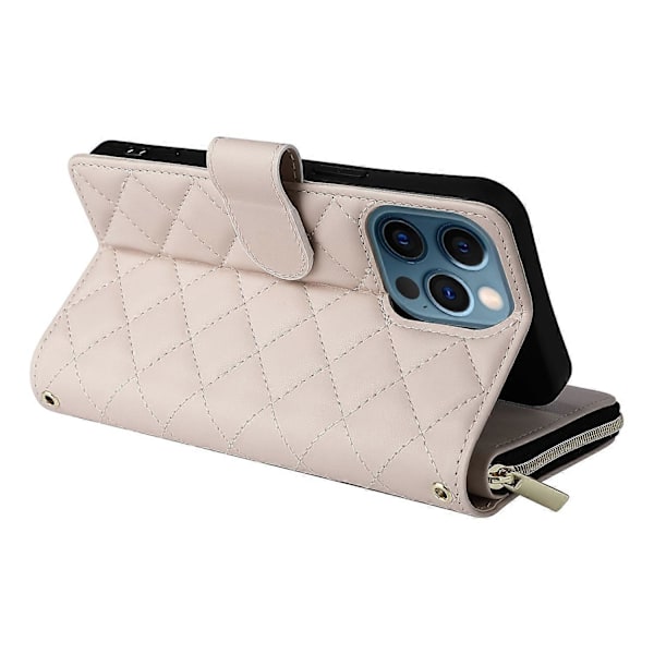 Til iPhone 12 Pro Max Wallet Case Rhombus Grid Læder Telefon Cover med Korte/Lange Stropper Multicolor Style B