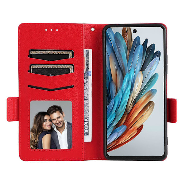 Til ZTE nubia Music Case Litchi Tekstur PU Læder Wallet Flip Telefon Cover - Grå Multicolor Red