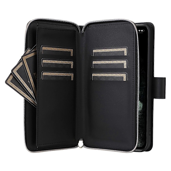 Til iPhone 11 Pro Max Etui Lynlås Pung Rombe Telefon Læder Cover med Skulderrem Multicolor Style A
