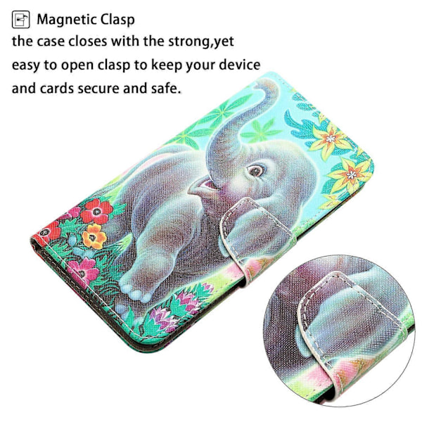 Magnetisk etui med mønstertryk og tegnebogsfunktion til Samsung Galaxy A25 5G Multicolor Elephant