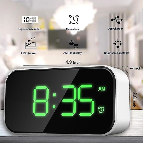 Digitalt Vækkeur Til Soveværelser, Sengelampe Med 6 Lysstyrkeniveauer, Snooze (hvidt Udseende+