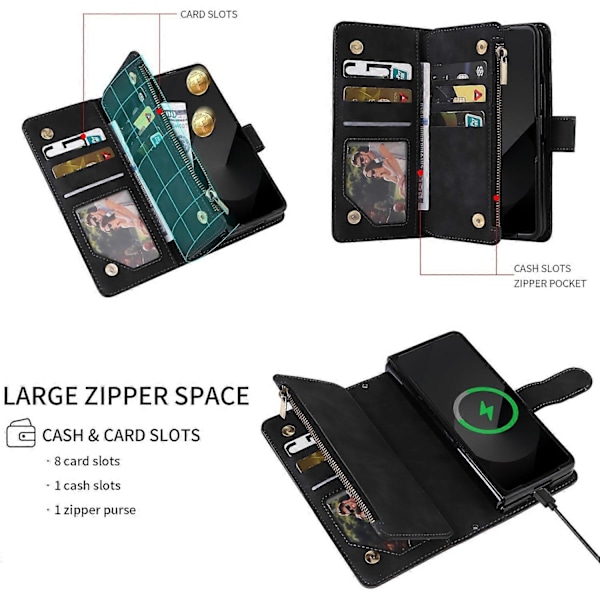 Til Samsung Galaxy Z Fold6 5G Etui Lynlåslomme Læder Telefon Cover med Skulderrem Multicolor Style C