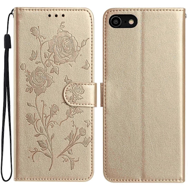 Plånboksfodral för iPhone SE// 8/ 7/ 6/ 6s Rosmönster Präglat Läder Flip Ställ Telefonskydd Multicolor Gold