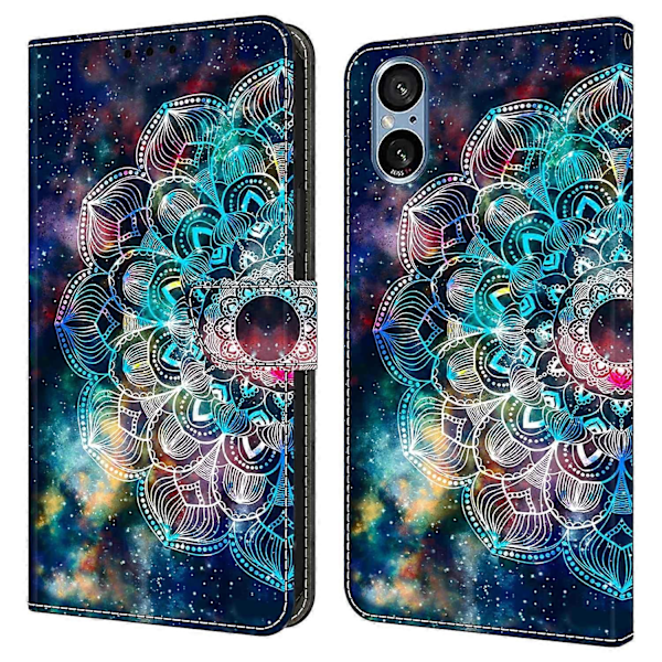 Til Sony Xperia 5 V Etui med Kort Slot Mønster Printet TPU+PU Læder Flip Telefon Cover Multicolor Gyro Flower