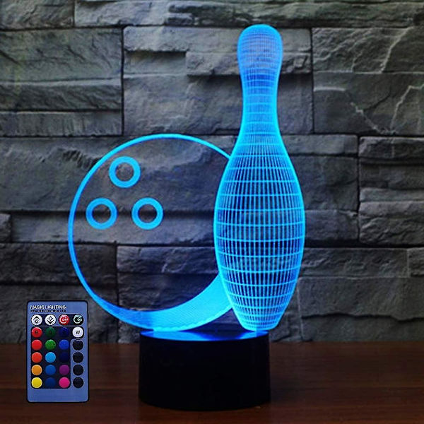 Ltd Creative Bowling Bottle 3d Nattljus USB Powered Touch Switch Fjärrkontroll Led Decor Optisk Illusion 3d Lampa 7/16 Färger Ändrar Barn Ki