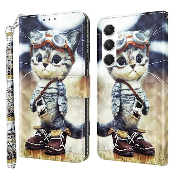 Til Samsung Galaxy A16 5G/A16 4G Etui Stand Mønster Print Læder Telefon Cover- Multicolor Standing Cat