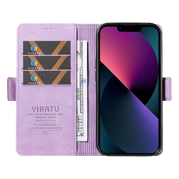 YIKATU YK-005 Skinnkänsla PU Läder Plånboksfodral med Stötsäkert Ställ för iPhone 15 Multicolor Style B