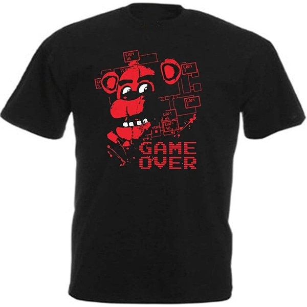 Freddy Fazbear Game Over Fnaf Gaming T-shirt Mode Kortärmade Bomullsöverdelar Kläder, Svarta Svarta Black S