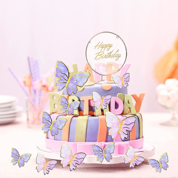 21st Fjärilstårta Toppers, Butterfly Cake Toppers För Baby Shower Bröllopsfödelsedagsfest dekorationer (rosa & lila)