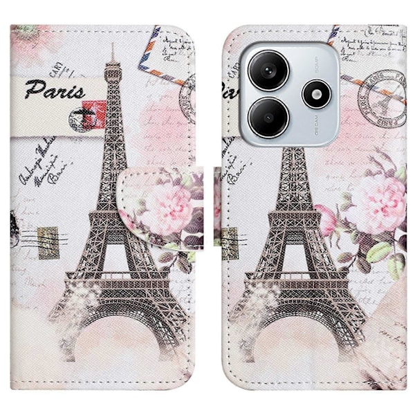Til Xiaomi Redmi Note 14 4G Etui Mønstertryk Kryds Tekstur Læder Telefon Cover Multicolor Tower