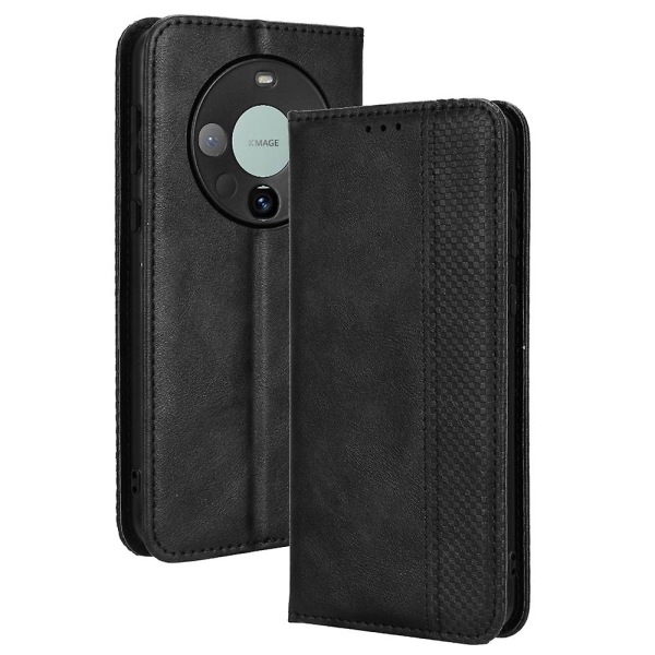 Til Huawei Mate 60 Retro PU Læder Etui Magnetisk Auto-absorberende Pung Stand Telefon Cover Black