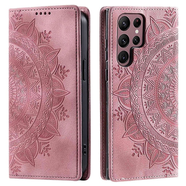 Magnetiskt Självstängande Läderfodral för Samsung Galaxy S24 Ultra - Grå Multicolor Rose Gold