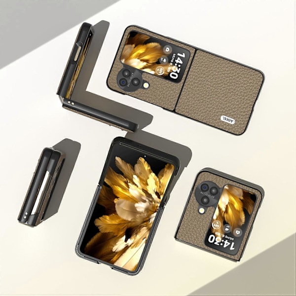 Ægte koskindslæder + PC telefoncover med faldbeskyttelse til Oppo Find N3 Flip 5G Multicolor Style A