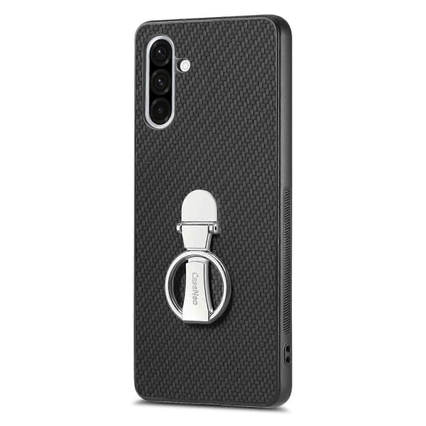 Skal för Samsung Galaxy A36 5G Fällbart Ställ Läder Baksida Kolfibertextur Multicolor Black