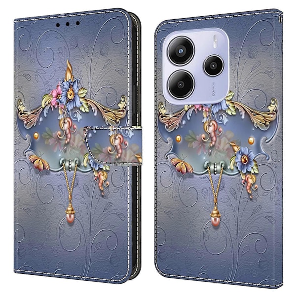 För Xiaomi Redmi Note 14 5G Fodral PU Läder Plånbok Telefonfodral med Ställ Multicolor Carving Flower