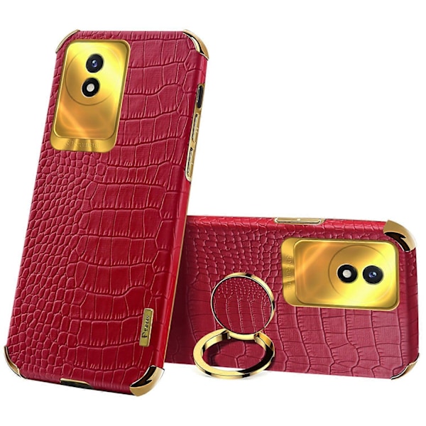 För vivo Y02 4G Läderbelagt TPU Telefonfodral Ringstativ 6D Elektropläterat Bakstycke Multicolor Style D