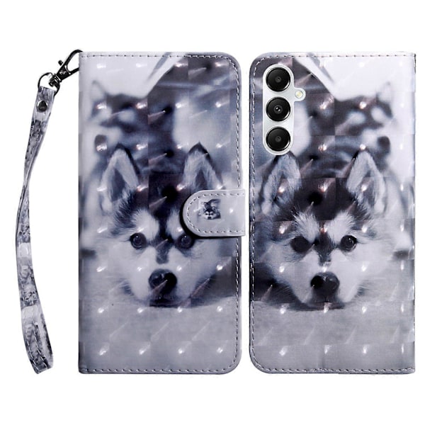 Magnetiskt fodral för Samsung Galaxy A55 5G med 3D-mönstertryck, mobilskal i läder - Stående katt Multicolor Husky