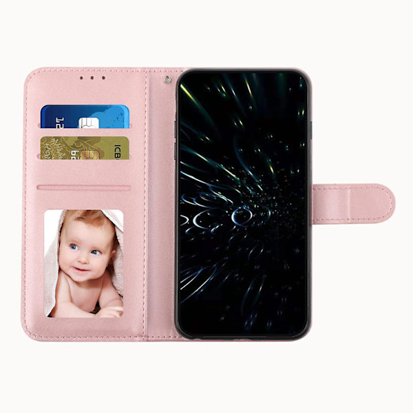 För Vivo Y33s / Y21s / Y21 Vikbart stativsömmar Pu- case Stativ Magnetstängning Stötsäker Flip Folio Cover med rem Rose Gold