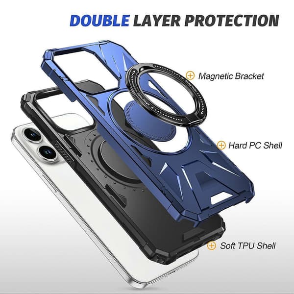 För iPhone 15 Pro Max TPU+PC Telefonfodral Roterbart Stöd Skyddande Skal Multicolor Style A