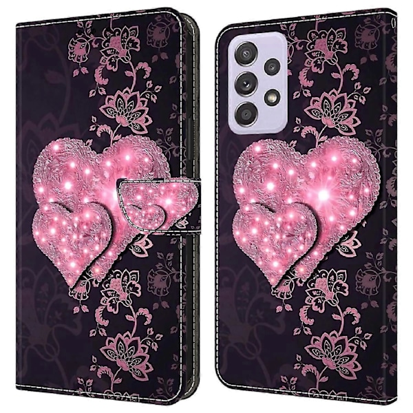 Wallet Case til Samsung Galaxy A52 4G/5G/A52s 5G, PU Læder Stand 3D Mønster Print Telefon Cover Multicolor Lace Hearts