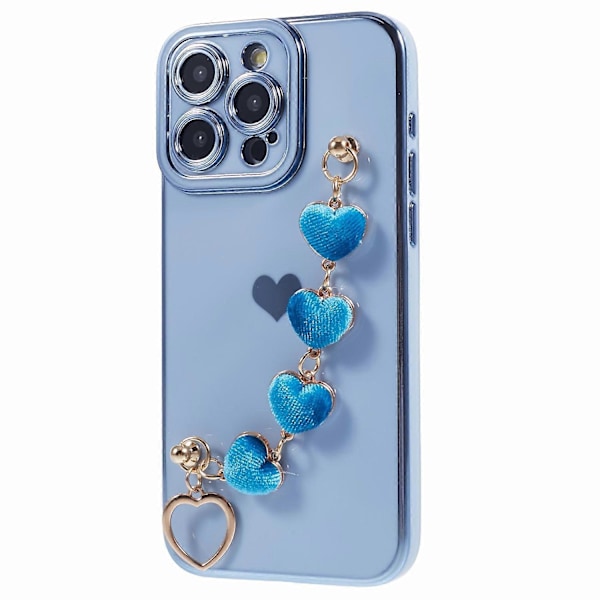 Elektroplettert TPU-telefondeksel med hjertekjedestropp for iPhone 15 Pro Multicolor Style B