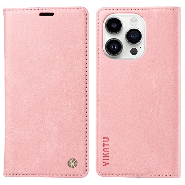 Til Iphone 15 Pro Max Hud-berørings PU Læder Shell Wallet Stand Telefon Cover Pink