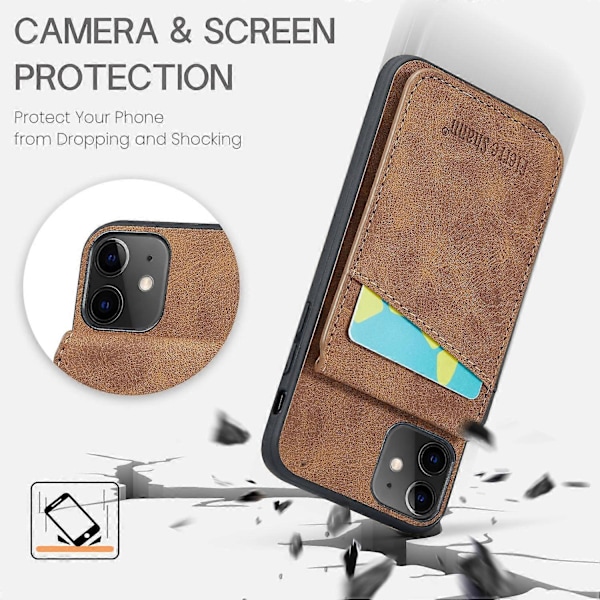 FIERRE SHANN Kickstand -puhelinkotelo iPhone 11:lle PU-nahkaa+TPU-korttipaikkakotelo Multicolor Style D