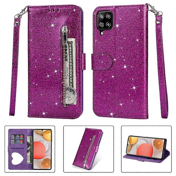 Blixtpulver Plånboksfodral med Dragkedja, Flip Läderfodral med Rem för Samsung Galaxy A12 Multicolor Style C