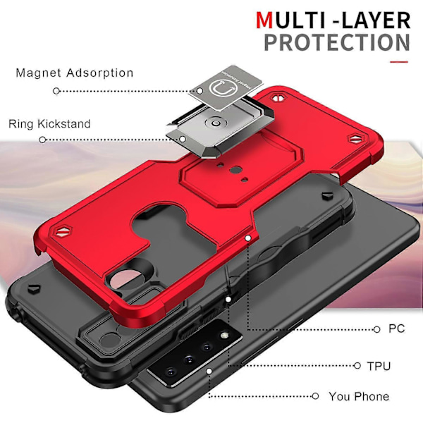 Ring Stöd Drop-proof Anti-scratch Hybrid Hårt PC+Mjukt TPU Mobiltelefon Skal Fodral för TCL 20 XE