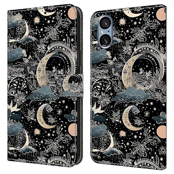 Til Sony Xperia 5 V Etui PU Læder Wallet Telefon Cover med Støttefod Multicolor Moon