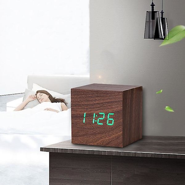 Flerfarvet Lydstyret Træ LED Bord Alarm Clock multicolour