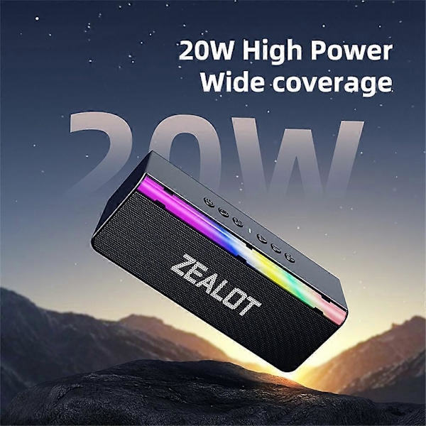 ZEALOT S72 20W Bærbar Bluetooth-kompatibel Højttaler BT5.4 Subwoofer med LED-lys Understøtter TF U-Disk