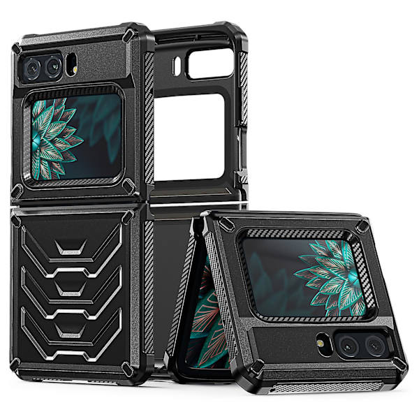 För Motorola Moto Razr 2022 5g Rugged Series Stötsäker TPU-ram + PC-baksida Case Cover Black
