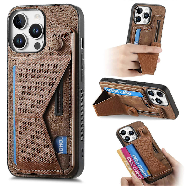 Retro læder bagcover med kortslot og sidefodstøtte til iPhone 16 Pro Max - Grøn Multicolor Brown